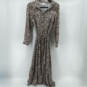 HVN Vintage-inspired Animal Print button down tie waist Midi Dress Sz 2